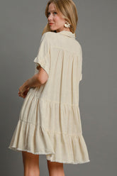 Umgee Full Size Raw Hem Folded Sleeve Tiered Dress Plus Size OutfitFlow